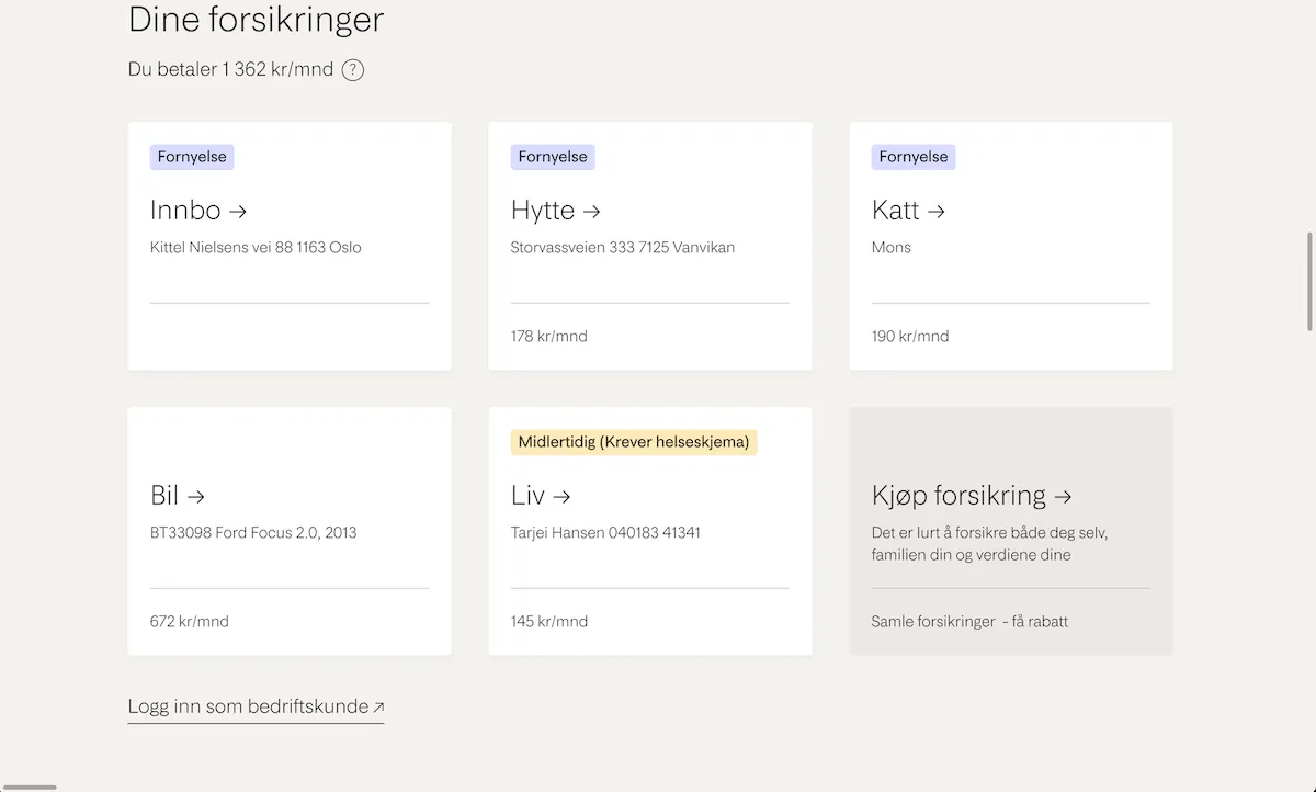 Samling av forsikringer med NavCard