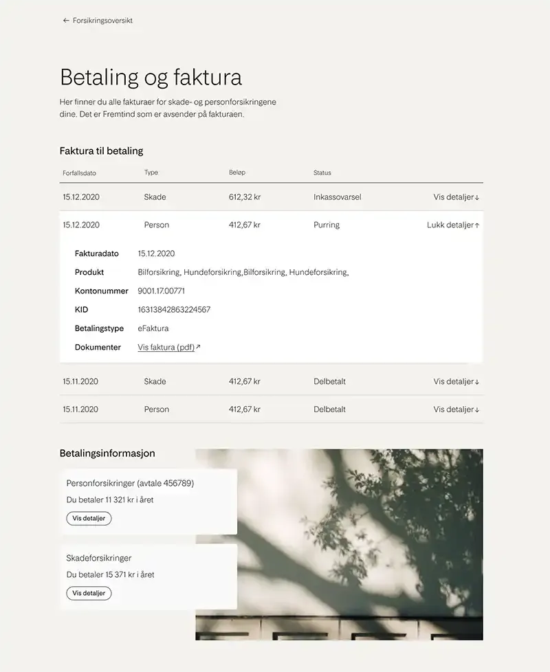 Bilde av betalingsoversikt for fakturaer